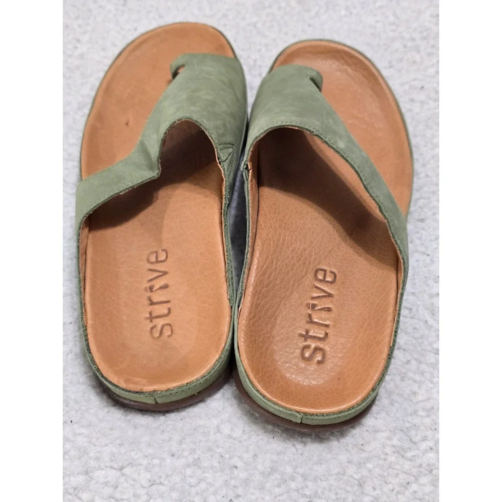 Strive New Capri Sage Green Nubuck Leather Toe Loop Orthotic Sandals Womens 8.5